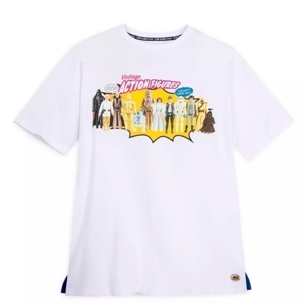 Star Wars Action Figures T-Shirt - Size Large - White, Pink, Blue, Yellow - NWT